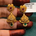 Traditional Gold Jumkha Earings With Pink & Green Stone